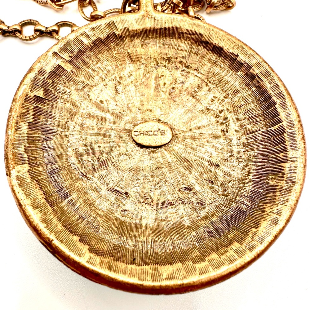 14-18" Chico's Blue Rhinestone Pendant Bullseye Western Chain Necklace - Picture 5 of 7